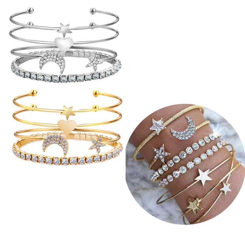 Женский браслет в стиле бохо со слоном сердцем ракушкой звездой луной бантом