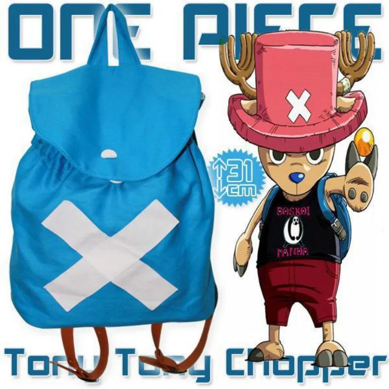 Moda ONE PIECE Canvas zaino con coulisse Cartoon Anime Tony Chopper borsa da scuola blu palestra per adolescenti ragazzi ragazze regalo per bambini