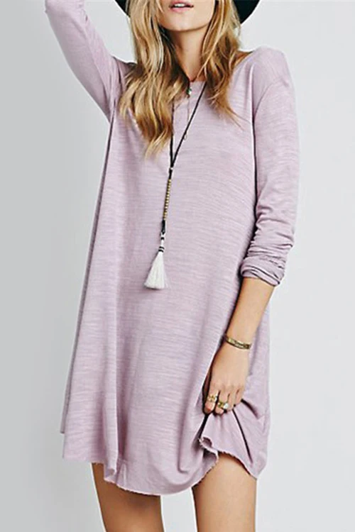 ZAFUL осеннее женское свободное платье повседневное фиолетовое мини с овальным