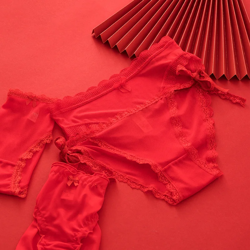 

Сексуальные китайские красные трусики с оборками, женские кружевные шорты из чистого хлопка с бантом, модные женские трусики, нижнее белье, ...