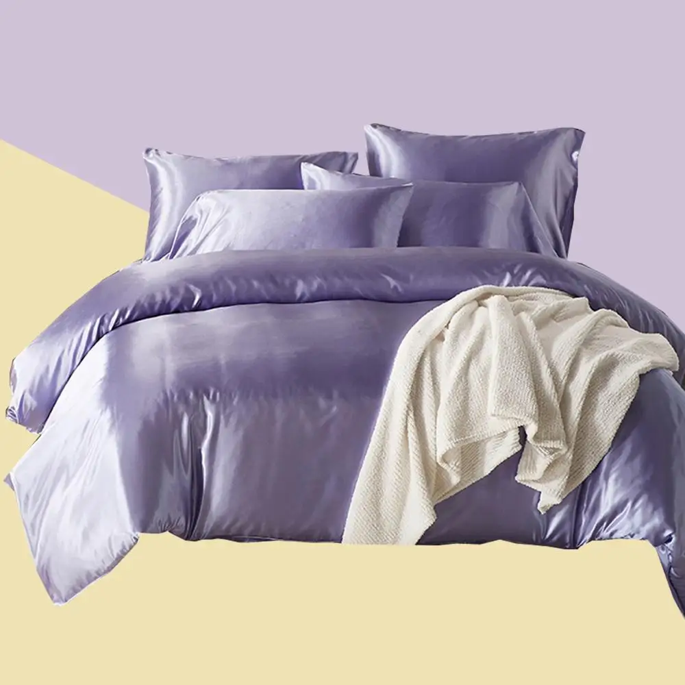 Purpl Комплект постельного белья из сатина шелка роскошного королевского размера