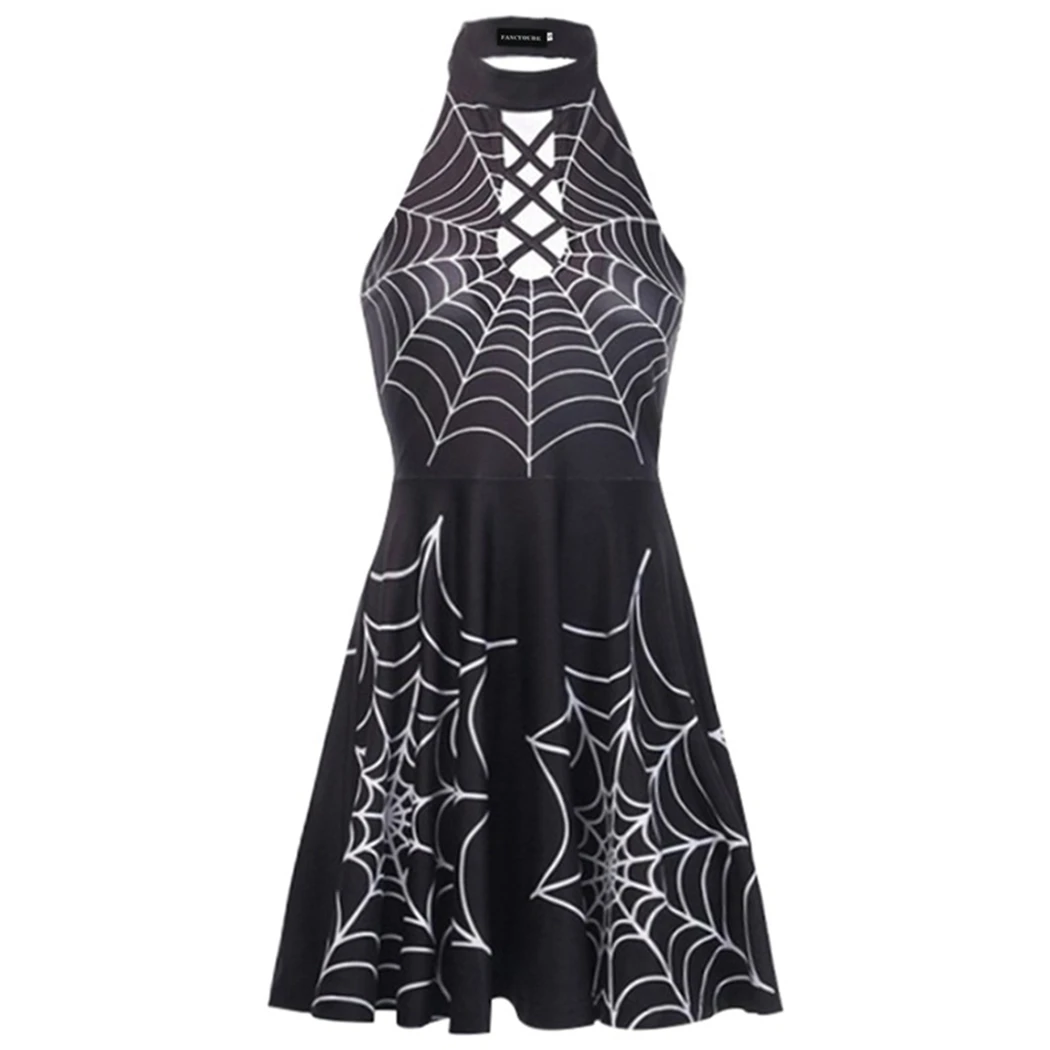 Готический панк паук веб Графический Печатный платья женские сексуальные модные
