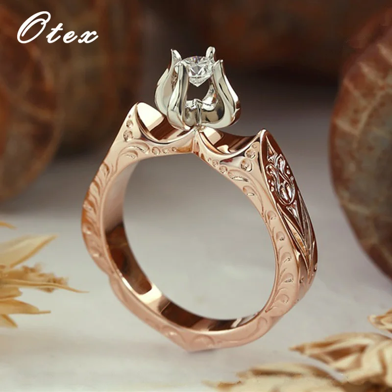 Милые двухцветные кольца с пламенем для женщин розовое золото очаровательное