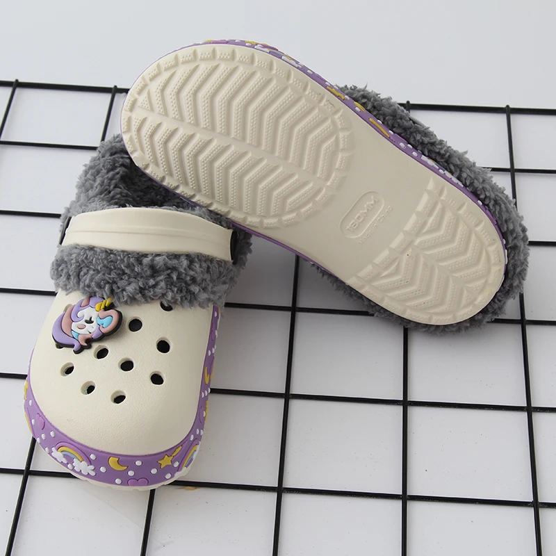 Зимние башмаки для девочек Теплая меховая Детская домашняя обувь Домашние