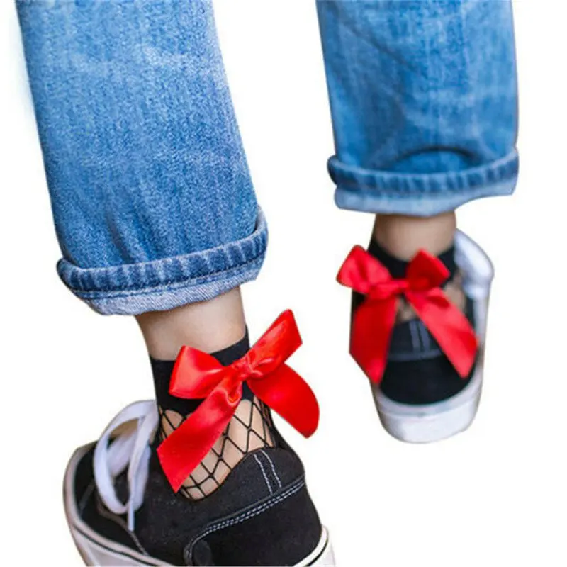 

Socks Ankle Women High Socks Fashion Bow Mesh Fish Net Short Fishnet Ruffle Lace