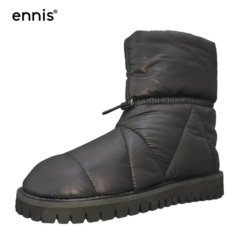 

Брендовые теплые зимние ботинки ENNIS, женская обувь, зимние женские ботинки на плоской подошве, стеганые нейлоновые ботильоны, черные, белые