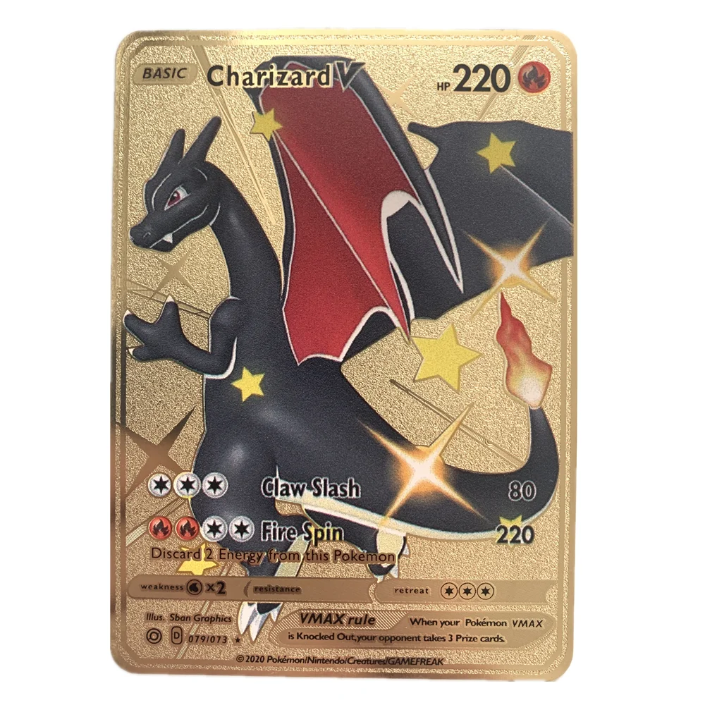 Оптовая продажа игр Покемон Charizard золотая металлическая торговая марка