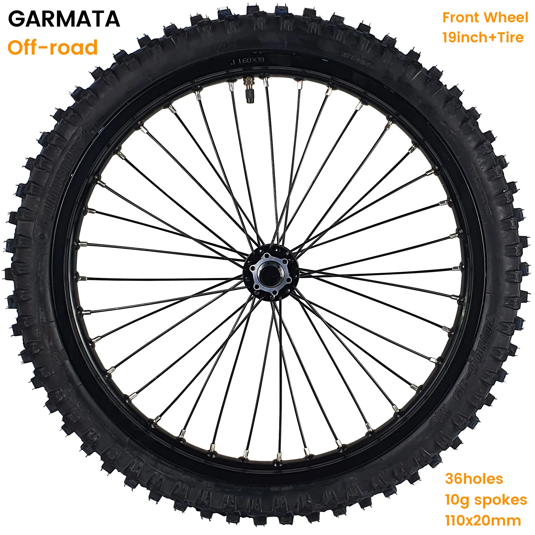 Переднее колесо GARMATA Enduroebike 19 дюймов + Шина/черный/36 отверстий/10 г спиц/110x20 мм