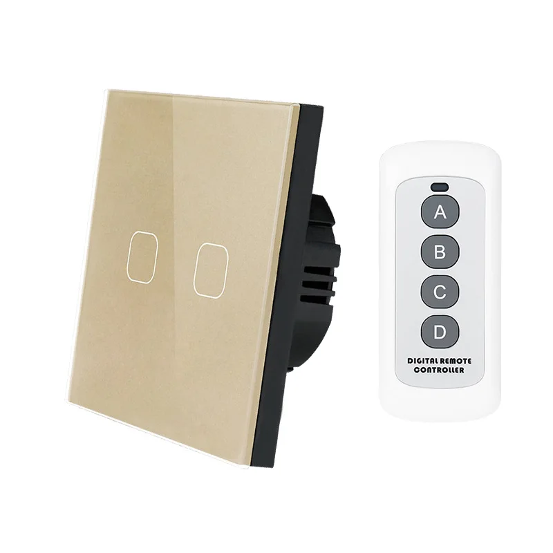 Esooli EU Standard 2 gang 1 way Light Touch Switch Waterproof Glass Panel Wall Sensor Remote controller | Обустройство дома
