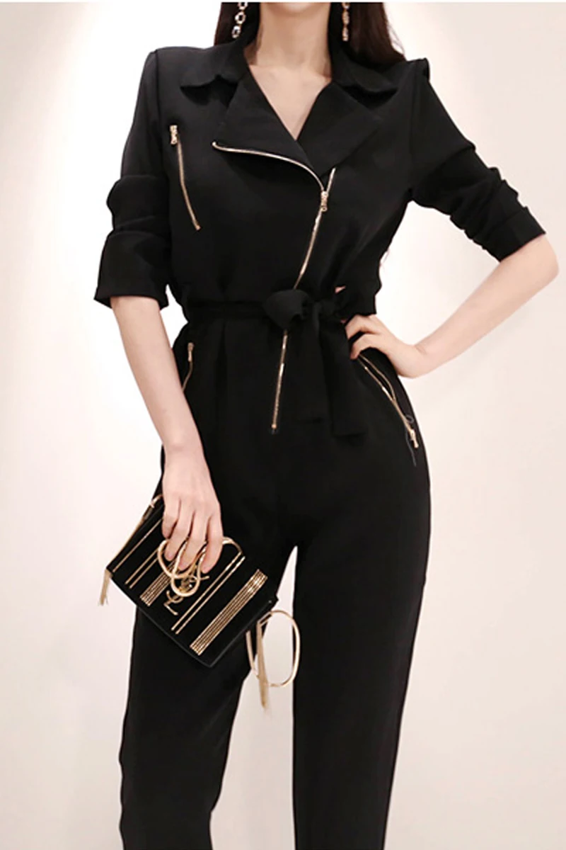 

Body Feminino Vadim Offer Polyester Sashes Regular Feminino Women's New Autumn Jumpsuit Waist Zipper Handsome Tooling Women