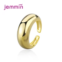 newest 925 sterling silver smooth geometric cambered gold color ring adjustable open finger ring for men women couple jewelry