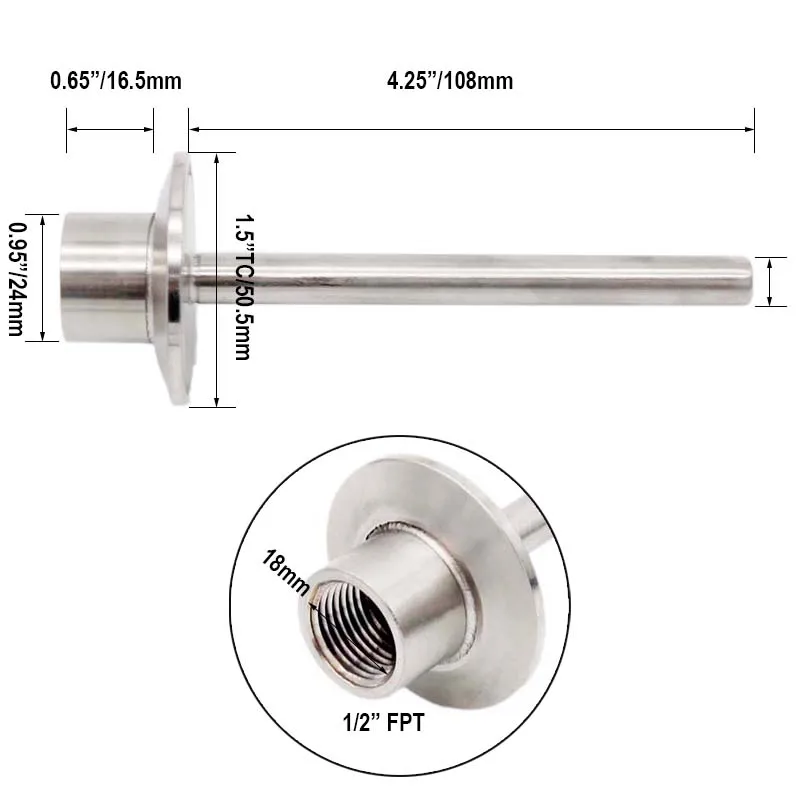 Термоскважина из нержавеющей стали для домашнего пивоварения с зондом FNPT 4 дюйма