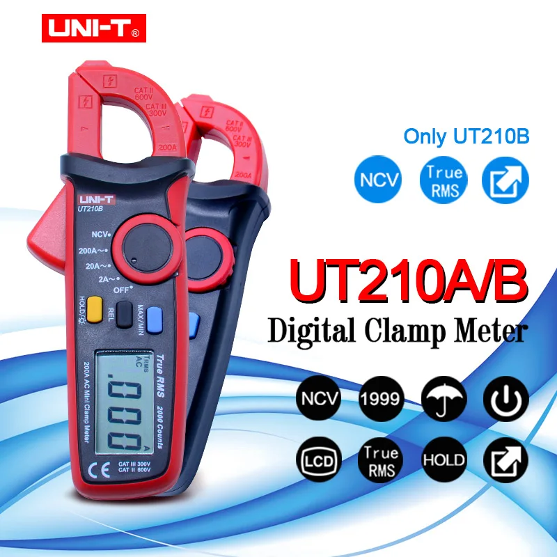 UNI T UT210A UT210B мини токовый клещи true rms 200A цифровой мультиметр NCV максимальное