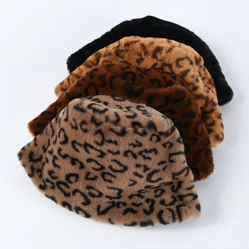 Женская зимняя Панама из искусственного меха с леопардовым принтом теплая