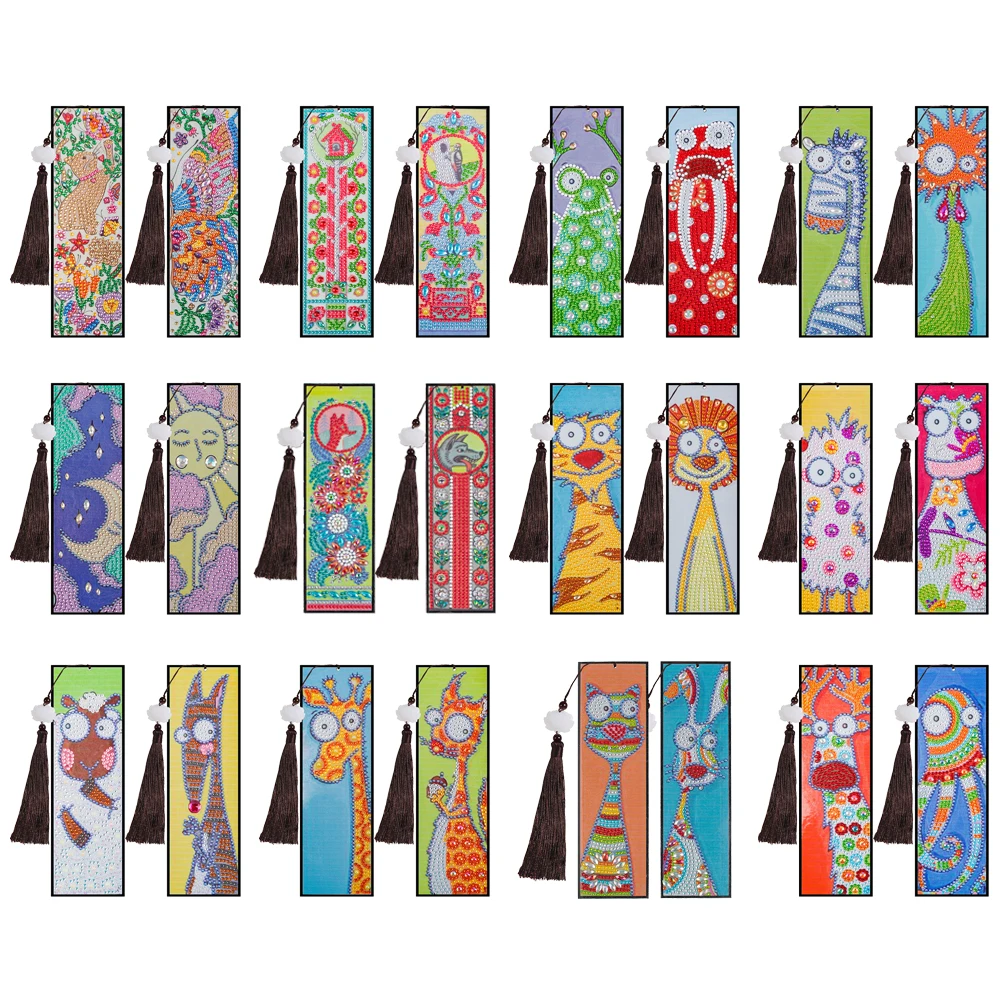 

2pcs Special Shaped Drill Diamond Painting Leather Tassel Bookmark Mosaic Kit Drawing DIY Art Craft Gifts Handwork Bookmark Gift