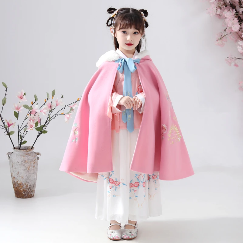 

New Girl Hanfu Cloak Autumn and Winter Out Windproof Jacket Plus Velvet Thick Hooded Cloak Fashion Girl Chinese Style Cloak
