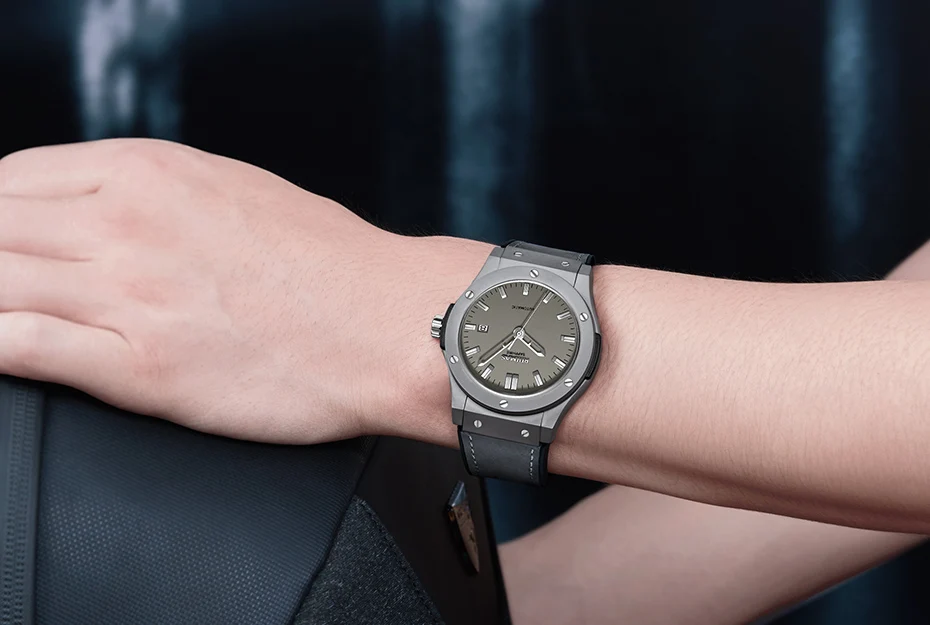 Мужские модные повседневные ЧАСЫ Hublo автоматические механические часы Reloj Hombre Топ Бренд роскошные кожаные часы RUIMAS наручные часы 6759