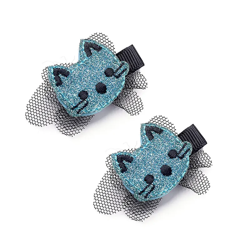 2PCS E M MISM 1 шт. милые детские заколки для девочек, головной убор, блестящий котенок, кошка, персонаж с сеткой, детские заколки для волос, аксессуары для волос ручной работы - Цвет: 2PCS E