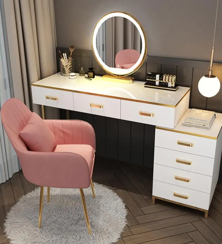 

Nordic dressing table bedroom modern simple net red dressing table with light dressing table storage cabinet integration