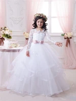 white flower girl dresses for weddings lace long sleeve ball gown girls pageant dresses first communion dress for little girls