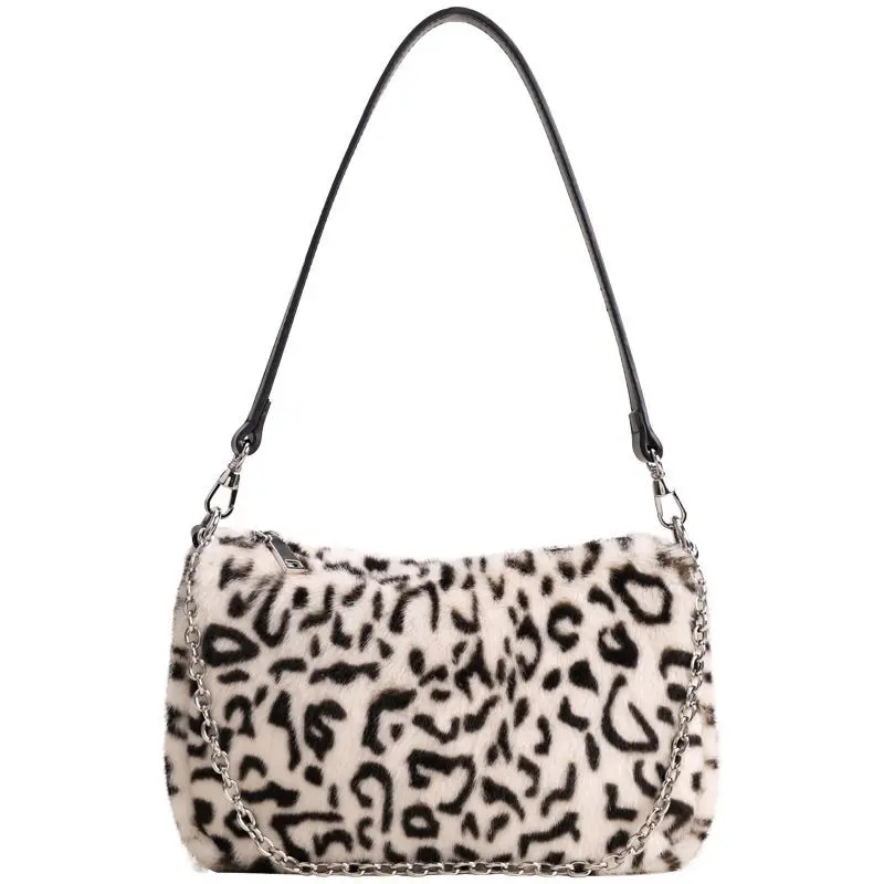 

women plush Bag lady leopard print bags Fashion winter portable handbag Girls Casual Crossbody lady Shoulder Bag warm cotton
