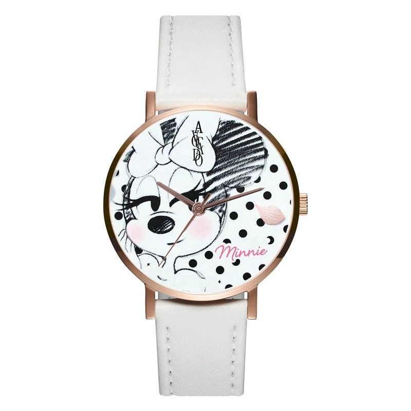 

Новые женские часы Минни Маус кварцевые наручные часы розовые белые кожаные Ремешки для наручных часов модный мультфильм девушка таймер