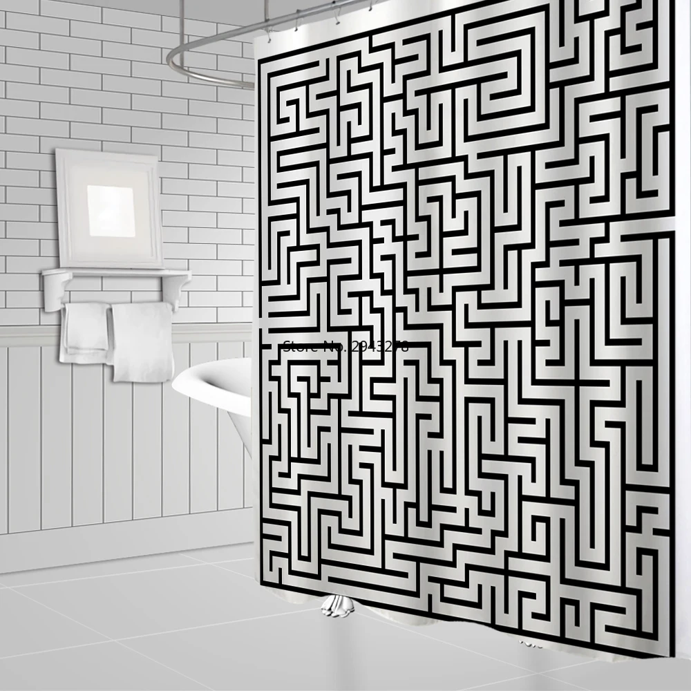 

High Quality Geometric pattern Waterproof Eco-friendly Shower Curtain with 12 Hooks Home decoration