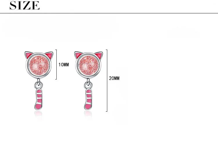 

925 Sterling Silver 2021 New Woman Fashion Jewelry High Quality Crystal Zircon Simple Pink Kitten Earrings