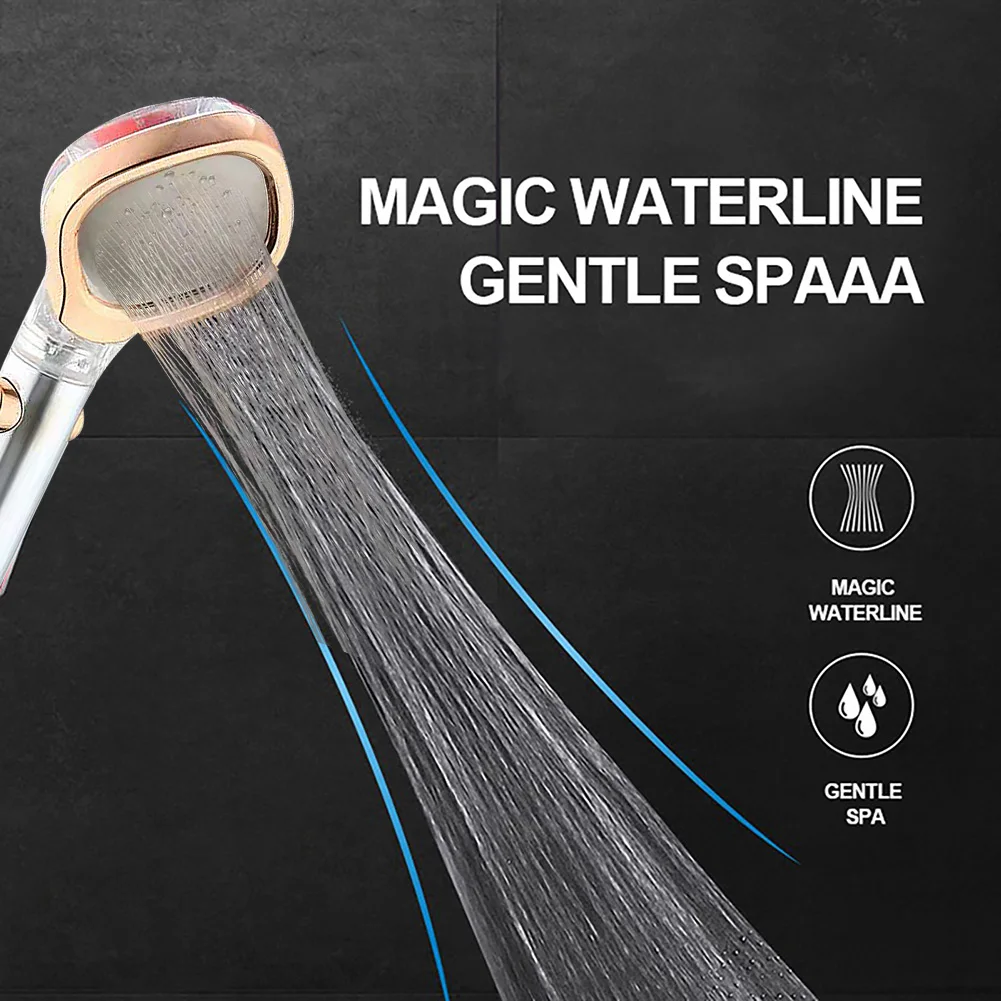 

ABS Square Turbocharge Shower Head Handheld One Button Water Stop Filter Shower Household Water Saving Adjustable Bath Nozzle