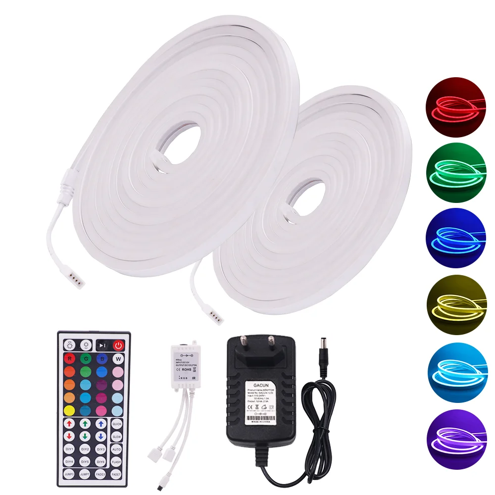 

DC12V LED Strip RGB Neon Light IR Remote Control Ribbon Neon Sign SMD2835 96Leds/m Waterproof Tube Neon Tape Flex Rainbow Light