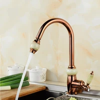 kitchen faucets rose gold brass 360 rotate kitchen pull out faucet with jade shower head cold hot water mixer sink taps torneira