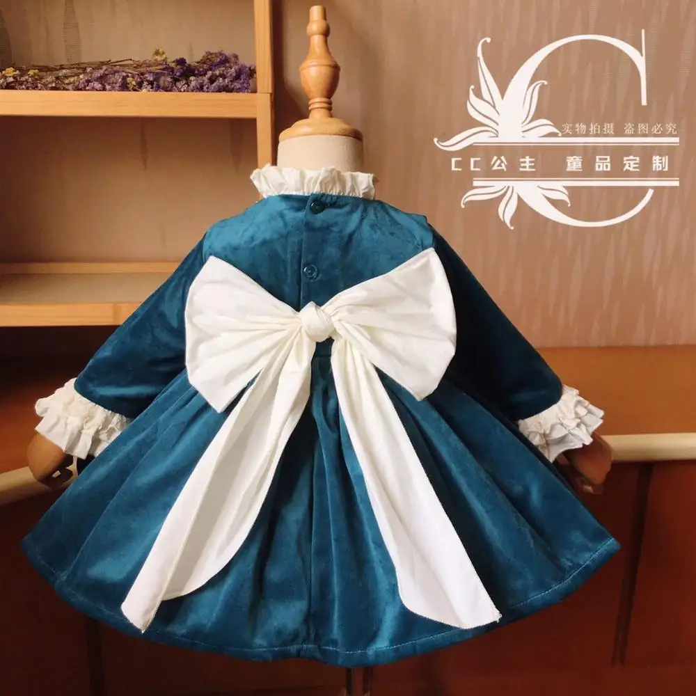 

Autumn winter Spanish Lolita ball gown dress lace stitching Flare sleeve cute kids birthday party princess dress