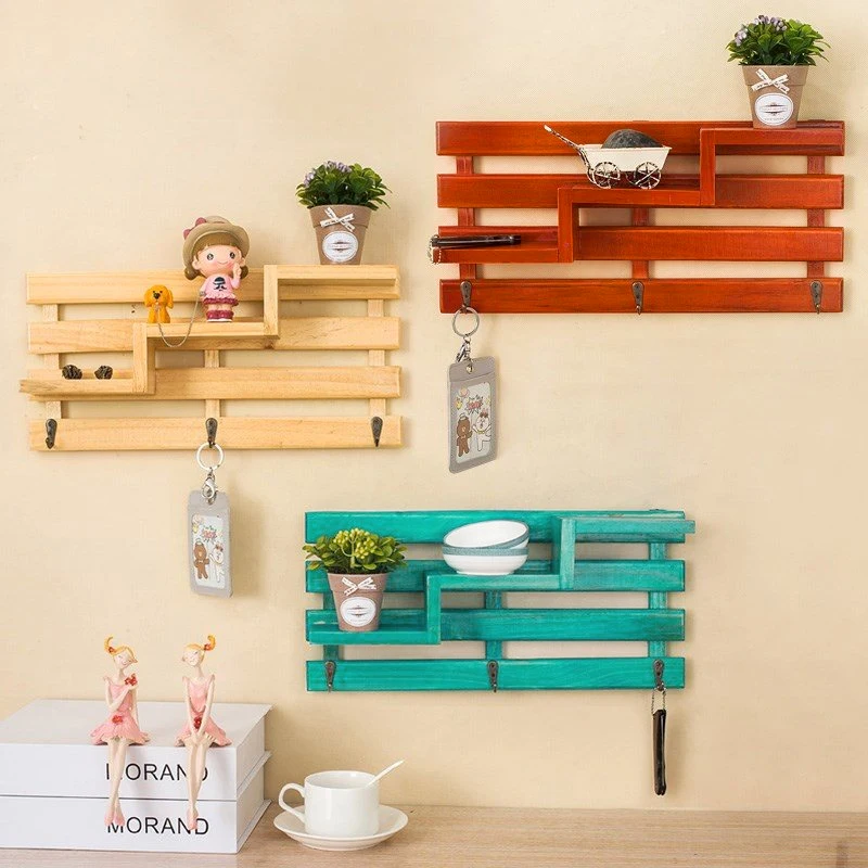 

NEW Wood Wall Mounted Shelf Holder Storage Rack Organizer Kitchen Bathroom Three Layer Key Hanging Holder Home Decoration