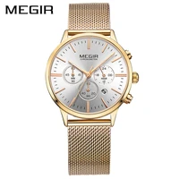 megir fashion casual sport quartz watches luxury chronograph womens watch female gold mesh belt waterproof clock zegarek damski