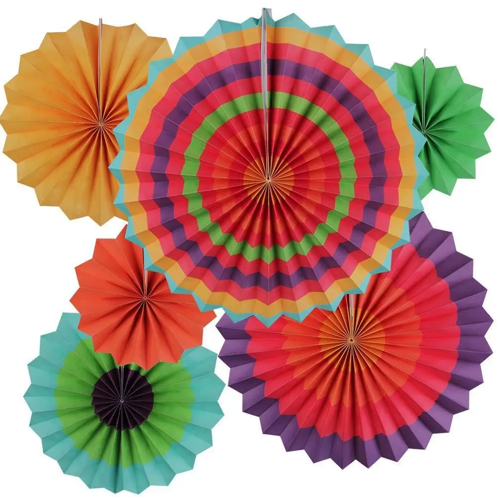 

6Pcs/Set Mixed Size Hanging Paper Fan Round Wheel Paper Fans Purple/Green/Blue Birthday Kids Party Christmas Decoration