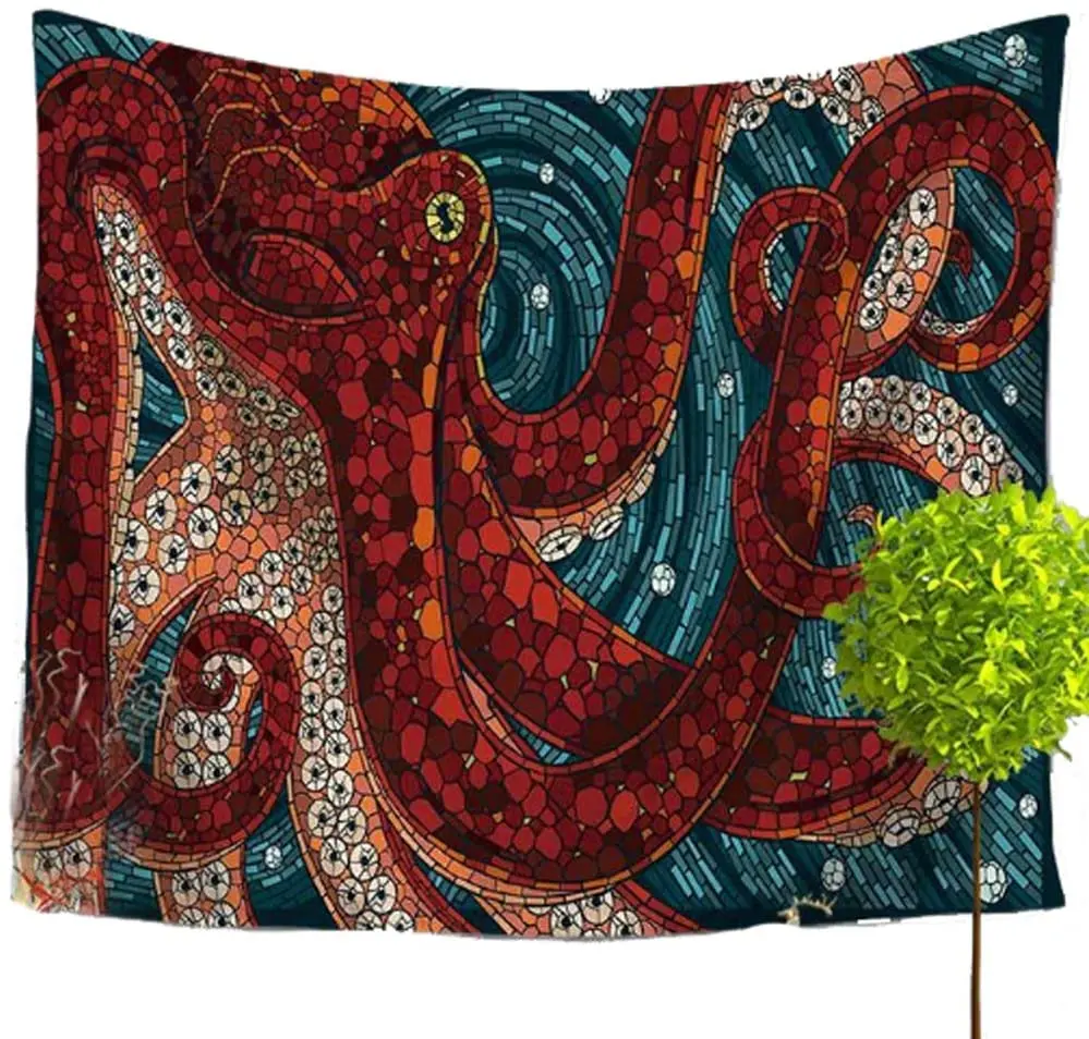 Пляжное полотенце с морскими животными, настенное украшение для спальни, гостиной, общежития, Красного осьминога