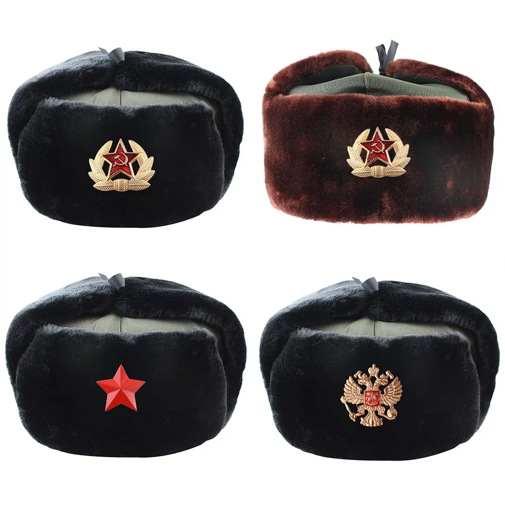 Новые русские армейские военные шапки, шлем летчика, полицейская шапка, зимняя мужская снежная шапка с наушниками, лыжные теплые толстые шапки для мужчин 55-60 см