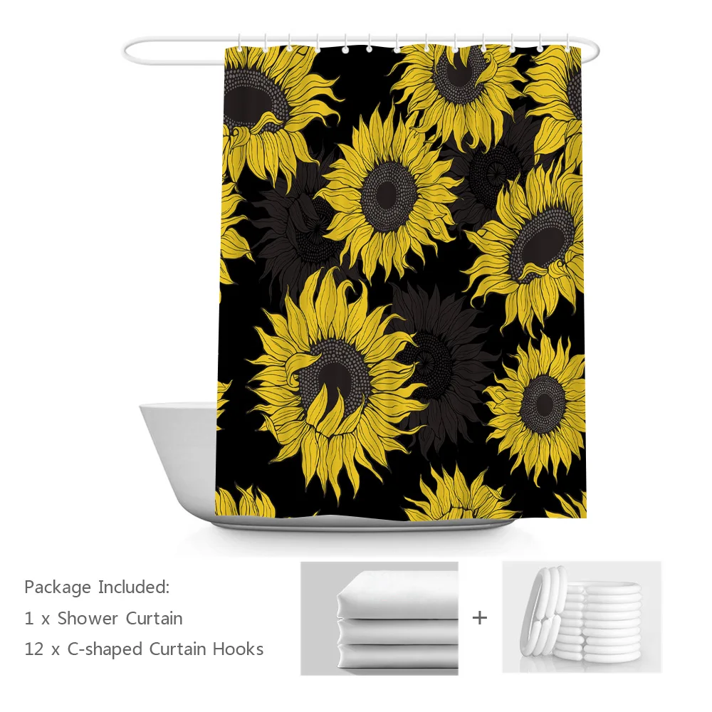 

Sunflower Shower Curtain Yellow Floral Bathroom Decor Sets Nature Floral Plant Home Decor Rustic Farmhouse Bathroom Curtains