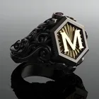 Богемное Винтажное кольцо с буквой М черного и золотого цвета для мужчин, индивидуальные кольца на палец в стиле стимпанк и байкера для женщин, уникальные украшения для вечеринок в стиле хип-хоп