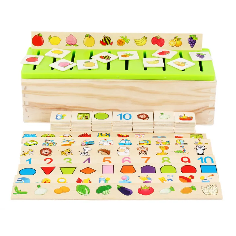 

Wooden Shape Matching Classification Box Children's Early Education and Wisdom Digital Fruit Chinese Character Cognitive Toy