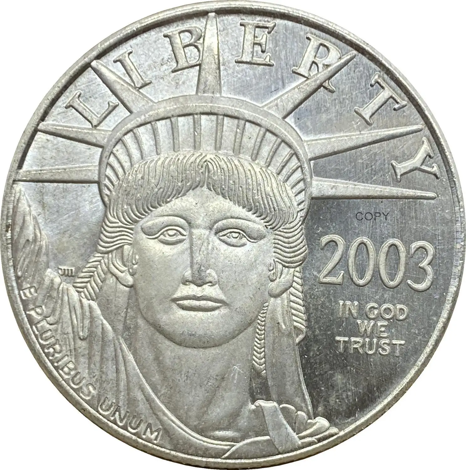 

Слитки из США, 2003 год, Статуя Свободы, 100 долларов, с покрытием копии серебряных памятных монет