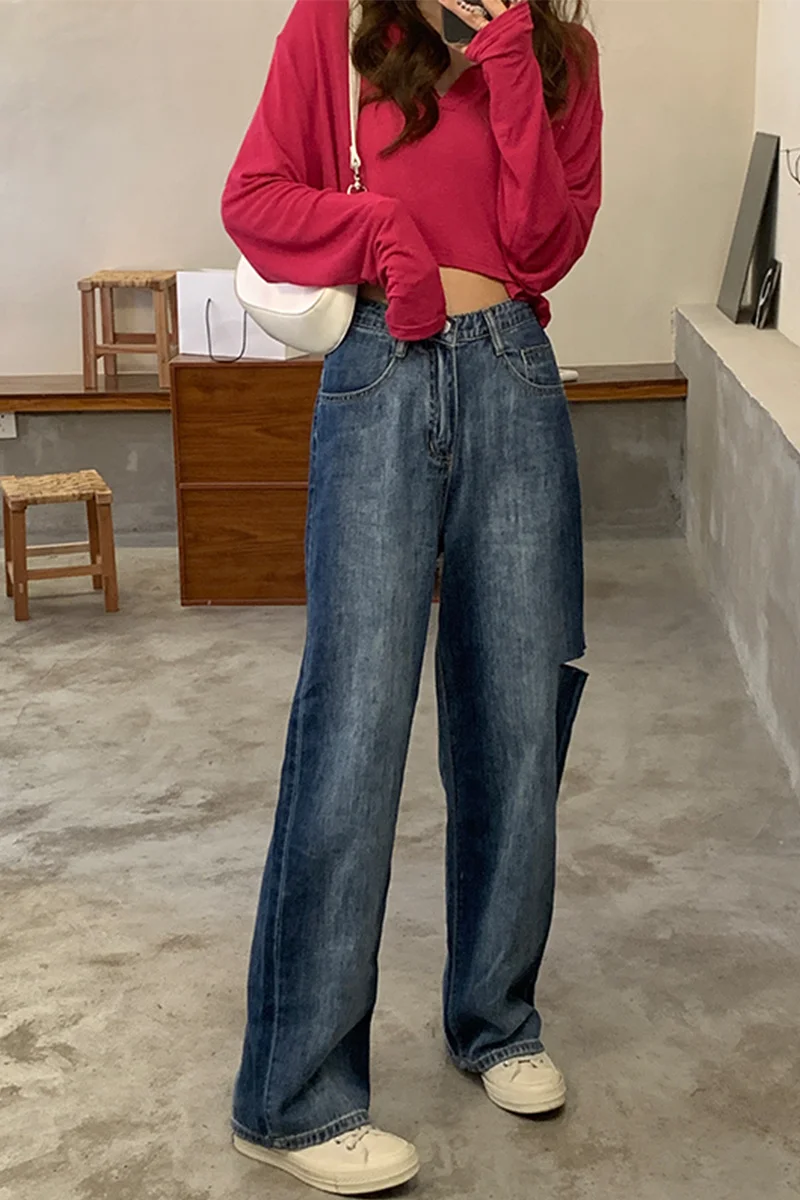 Джинсы женские с завышенной талией черные свободные повседневные Прямые Штаны