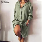 Блузка ZANZEA женская с лацканами, элегантная повседневная рубашка на пуговицах, с длинным рукавом, кафтан, блузка в стиле оверсайз, туника, 2021