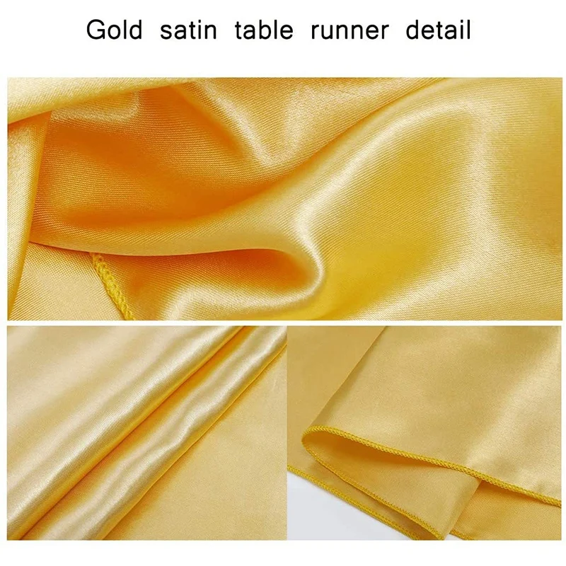 5 Pack Satin Table Runner 12 x 108 Inch Gold Long Wedding Satin Silk Table Runner for Wedding Banquet Party Decoration images - 6