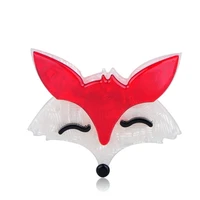 funmor latest lovely red fox shape brooches striated acrylic jewelry for children girls scarf hat bag corsage pin new year gift