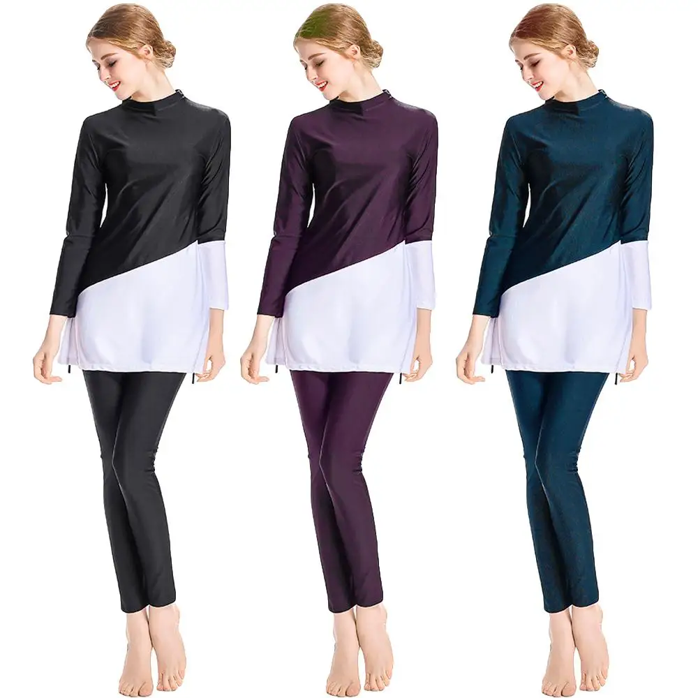 

Новинка 2021, Мусульманский купальник Burkini с длинным рукавом, женский купальник, топ + брюки, комплект из 2 предметов, купальный костюм, скромны...