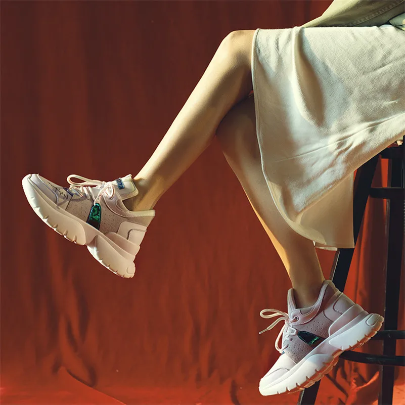 FEDONAS Newest Women Sneakers Flats Platforms Casual Shoes Woman Genuine Leather+ Stretch Fabric Autumn Sport Shoes Sneakers