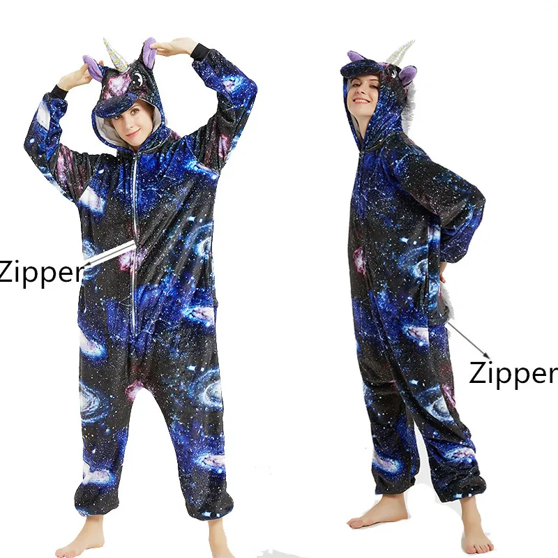 Новые фланелевые кигуруми Комбинезоны для взрослых с единорогом пижамные