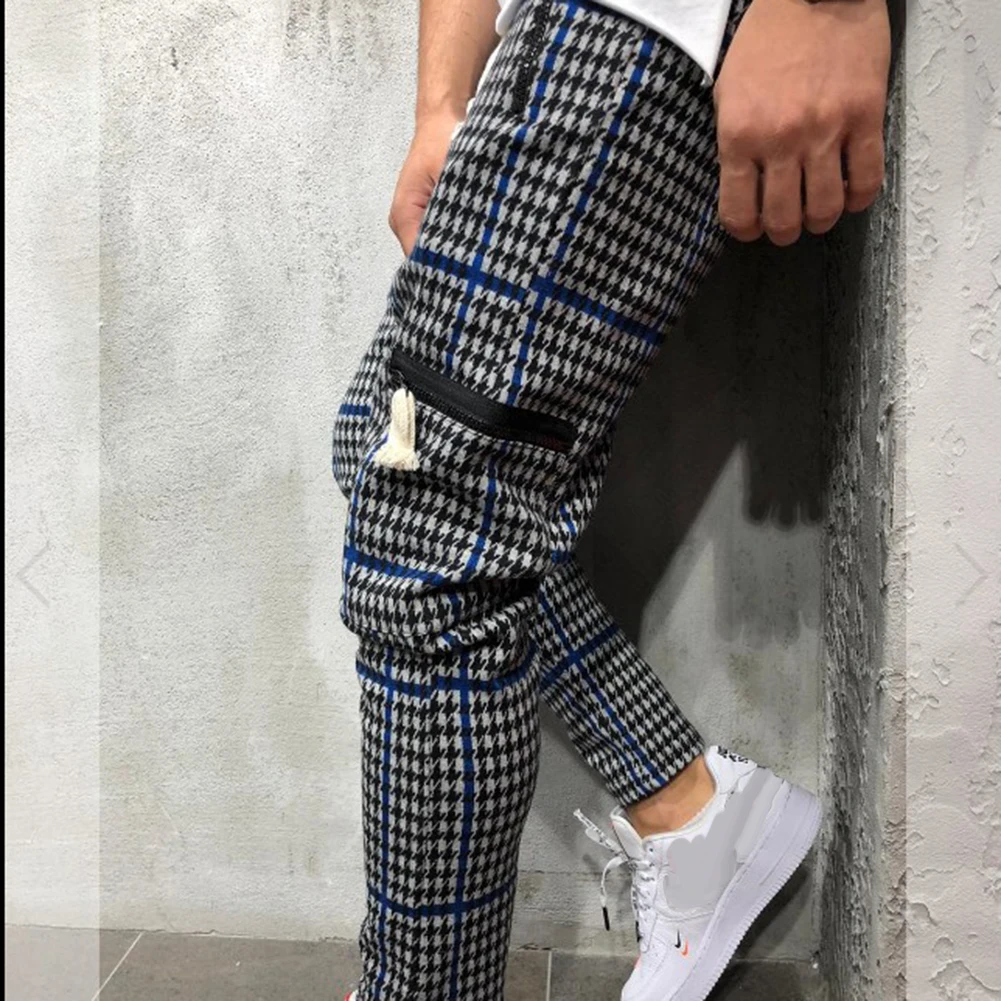 Спортивные полосатые брюки для отдыха мужские с принтом гусиная лапка и