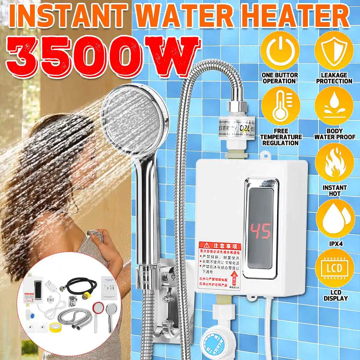 

3500W 200V Electric Water Heater Shower Instant Hot Water Faucet Heater Cold Heating Faucet Tankless Instant Water Heater Tap